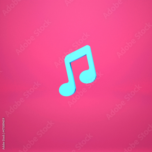 Music Note. White symbol on color background. 3d render illustration 