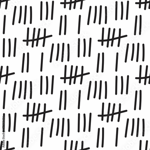 Black and white tally marks hand drawn seamless pattern