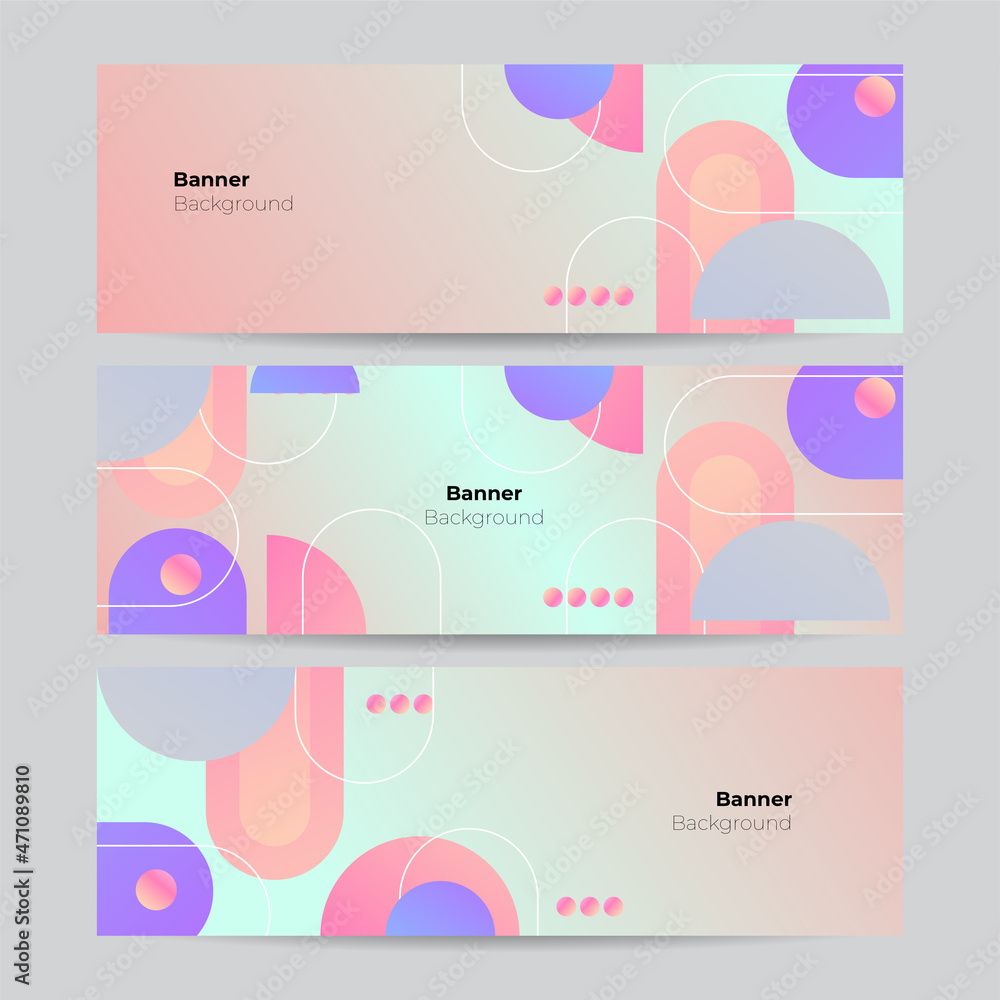 Fototapeta premium Set of pink blue orange purple bauhaus geometric banner background. Vector abstract graphic design banner pattern background template.