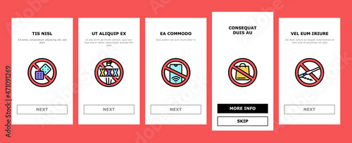 Addiction Substance Dependence Onboarding Mobile App Page Screen Vector. Stimulant Drugs And Painkillers Pills, Gambling Game And Alcohol, Tobacco Cigarettes And Marijuana Addiction. Illustrations