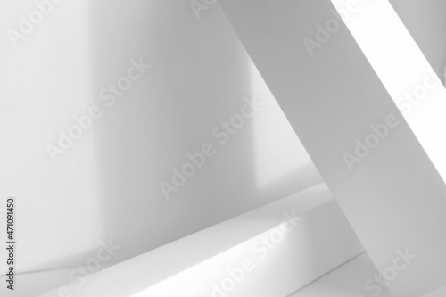 Wallpaper Mural Abstract white 3d podium background for product presentation. Empty gray studio room with shadows of window. Display product with blurred backdrop. Torontodigital.ca