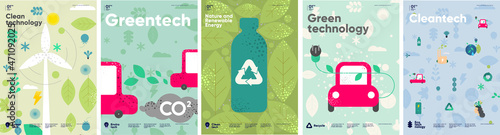 Recycle. Nature and Renewable Energy. Green Energy and Natural Resource Conservation. Set of vector illustrations. Background images for poster, banner, cover art.
