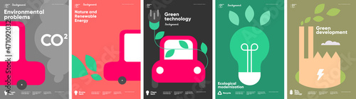 Recycle. Nature and Renewable Energy. Green Energy and Natural Resource Conservation. Set of vector illustrations. Background images for poster, banner, cover art.