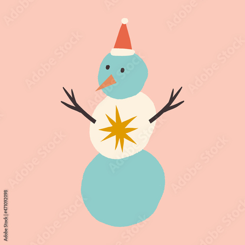 Christmas doodle Santa snowman childish cartoon boho naive funky handdrawn style art vector 