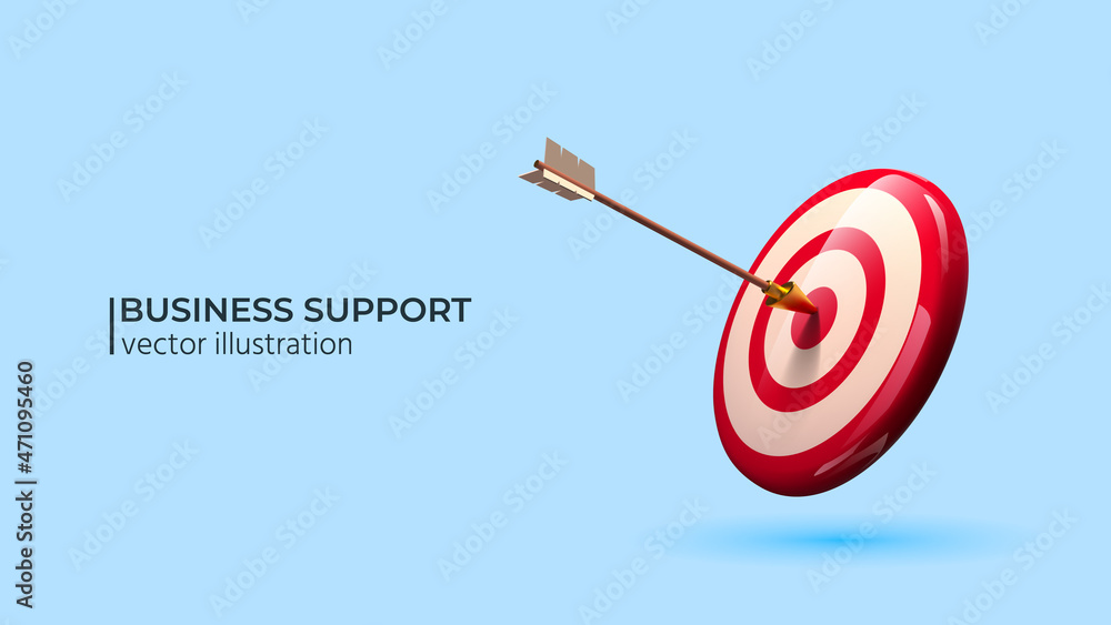 Targeting the business concept. Realistic 3d design red target and arrow. Design in cartoon style. Vector illustration Targeting the business concept. Realistic 3d design red target and arrow. Design in cartoon style. Vector illustration