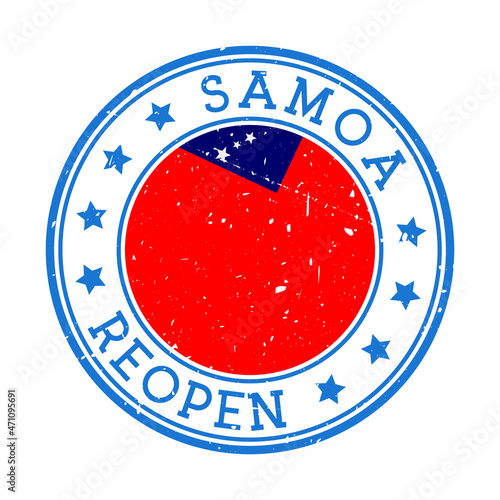 Samoa Reopening Stamp. Round badge of the country with the flag of Samoa. Reopening after lockdown sign. Vector illustration.