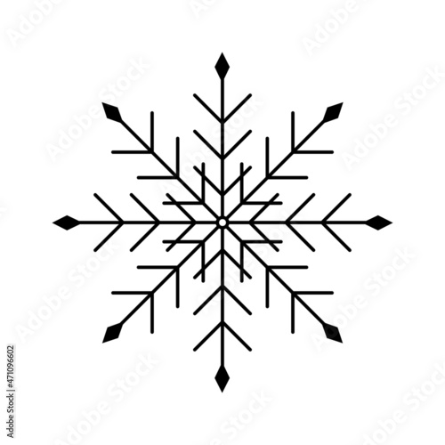 Snowflake black on a white background. Simple icon for applications. Winter stencil for New Year s cards. 