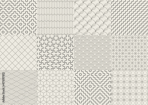 日本の伝統的な刺繍　刺し子のパターン集　白地01