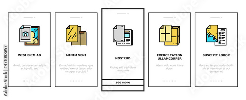 Paper List For Printing Poster Onboarding Mobile App Page Screen Vector. Filter And Tissue Paper, Photographic And With Watermarked, Wrapping Tobacco And Make Cigarette, Format Sheet. Illustrations