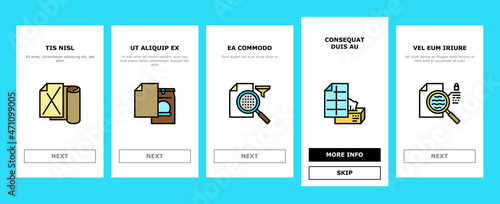 Paper List For Printing Poster Onboarding Mobile App Page Screen Vector. Filter And Tissue Paper, Photographic And With Watermarked, Wrapping Tobacco And Make Cigarette, Format Sheet. Illustrations