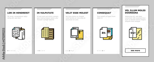 Paper List For Printing Poster Onboarding Mobile App Page Screen Vector. Filter And Tissue Paper, Photographic And With Watermarked, Wrapping Tobacco And Make Cigarette, Format Sheet. Illustrations