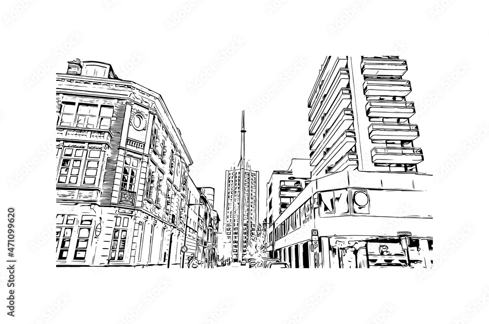 Obraz premium Building view with landmark of Leuven is the city in Belgium. Hand drawn sketch illustration in vector.