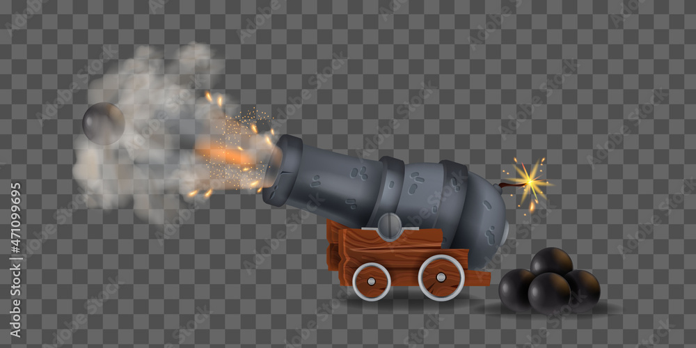 Ancient Iron Cannon Vector Vintage Military Illustration Shooting Old