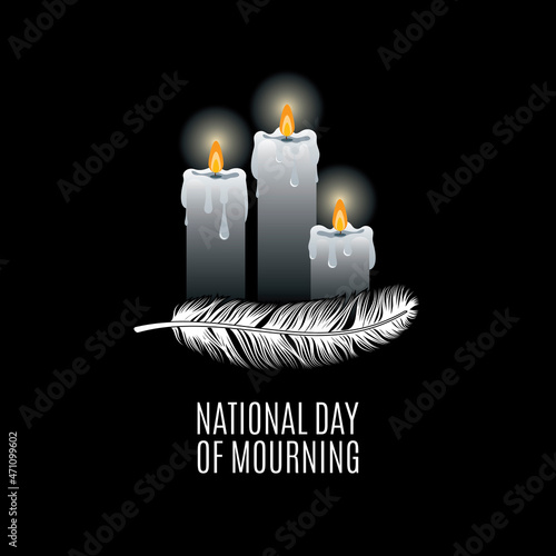 National Day of Mourning vector. Burning mourning candles with one feather vector. National Day of Mourning honoring Native Americans. Important day