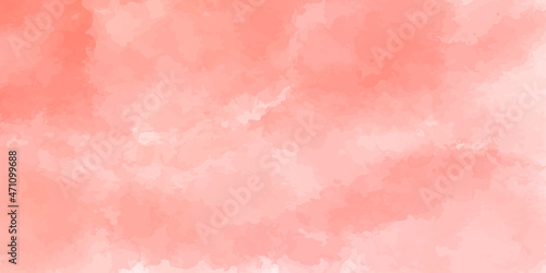pink background with watercolor splashes and blots. Beautiful sky with cirrocumulus clouds, pink coral watercolor toned. Blurred red texture on stucco vector illustration. 