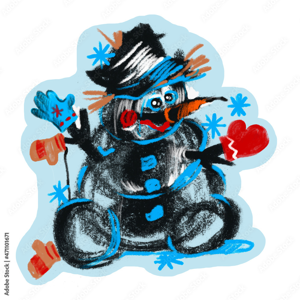 The snowman.A Christmas character. A fabulous creature. Cartoon hero.New Year's holidays.A caricature of a man. Make a snowman.Winter cold. For printing Stickers, postcards. Graphic, color drawing. The snowman.A Christmas character. A fabulous creature. Cartoon hero.New Year's holidays.A caricature of a man. Make a snowman.Winter cold. For printing Stickers, postcards. Graphic, color drawing.