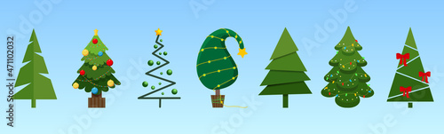 Vector festive set of Christmas trees with decoration