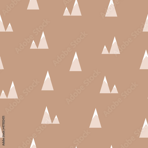 Mountains scandinavian pattern on beige background. Vector stock illustration