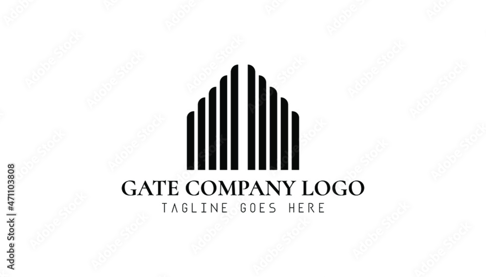Gate logo inspiration template. Real estate brand identity. Gate logo for house interior, real estate or hotel company. Black and white modern apartment and property logo design.
