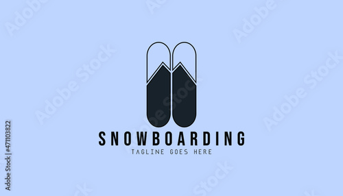 Mountain snowboarding logo inspiration. Black and white snowboarding vector logo template. Landscape modern logo illustration. Mountain vector element for backpacker.