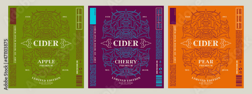 Set of template decorative label for cider