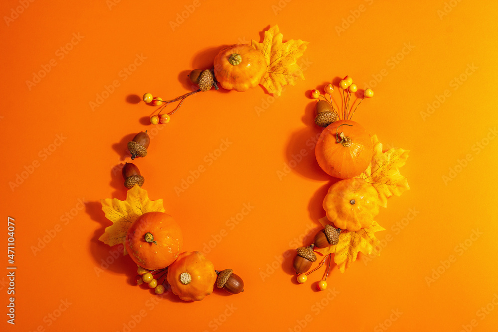 Autumn frame composition, isolated on an orange background