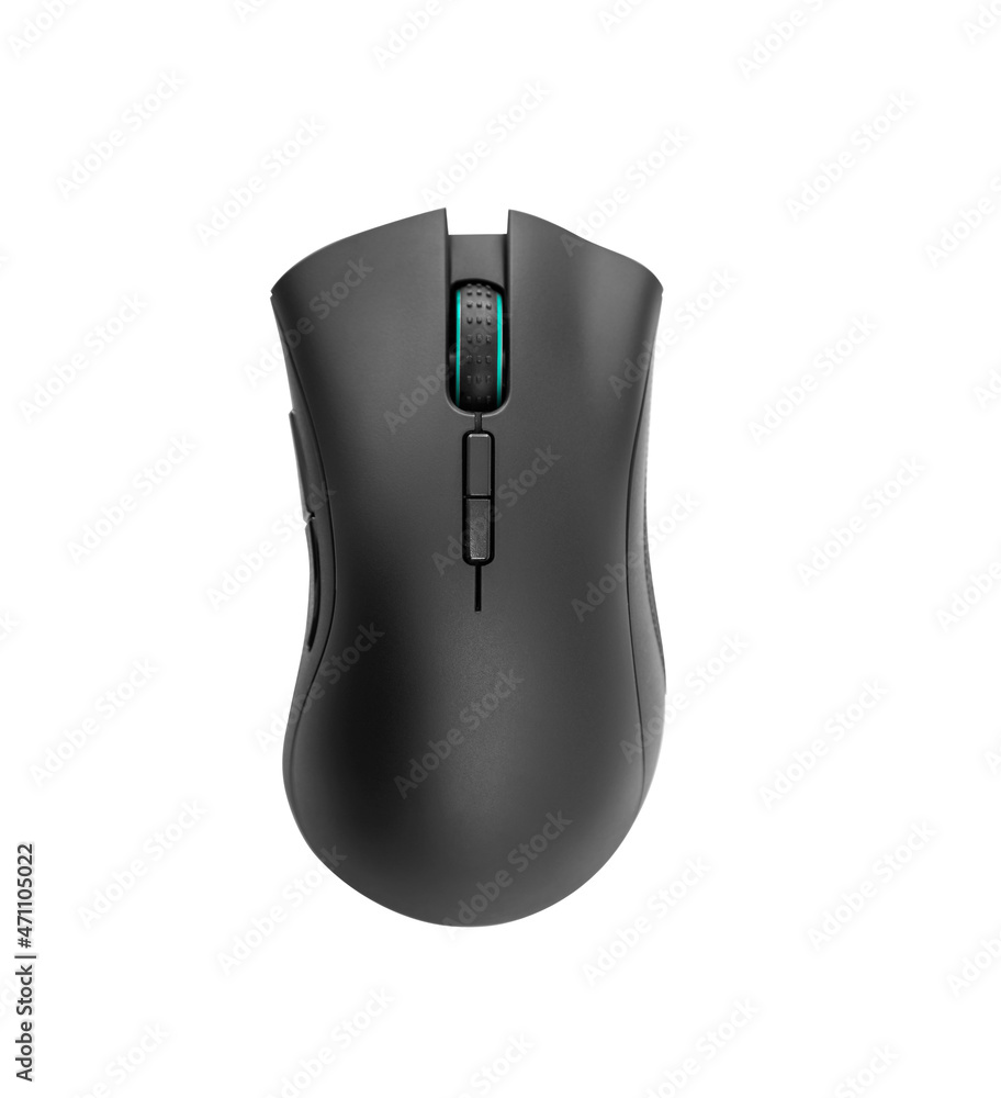 Modern gaming mouse isolated on white background.