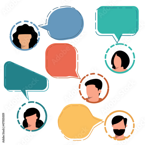Icon, avatar of a person, user. Avatars of people with speech bubbles