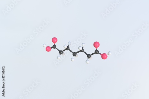 Molecule of pimelic acid, isolated molecular model. 3D rendering photo