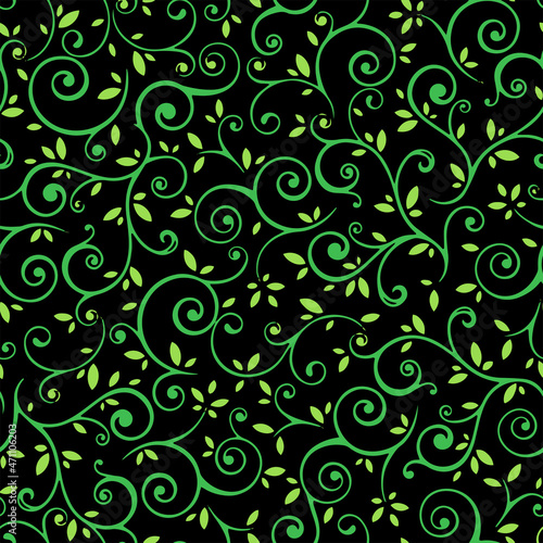 Full seamless floral pattern green black illustration. Halftone flower leaf design for fabric print. Suitable for fashion use.