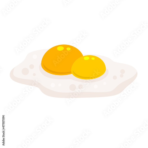 Scrambled egg. Healthy Breakfast. Flat cartoon isolated on white background. Protein and two yolk. Element of cooking.