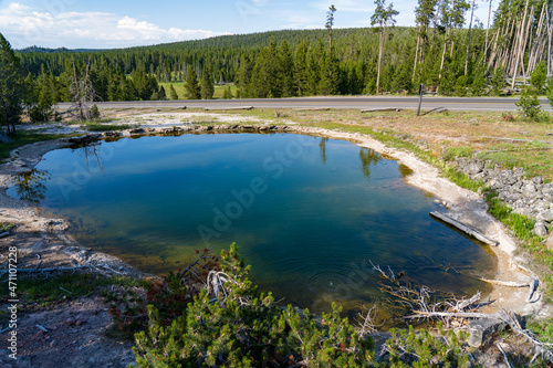 Colorful hot spring in Norris Geyser Basin in Yellowstone National Park photo