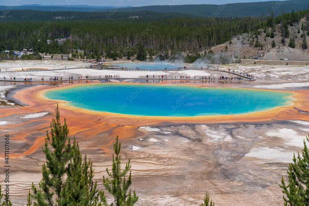 Grand Prismatic Spring - hot spring in Midway Geyser Basin in Yellowstone National Park in Wyoming