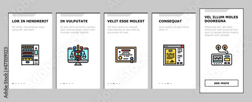 Telehealth Medicine Treatment Onboarding Mobile App Page Screen Vector. Telehealth Remote Video Consultation And Examining, Patient Consent And Robotic Surgery, Drug Delivery Illustrations