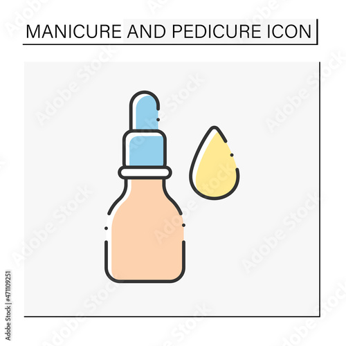 Cuticle oil color icon. Organic cuticle hydrator. Spa procedures for moisturizing nails. Manicure and pedicure concept. Isolated vector illustration