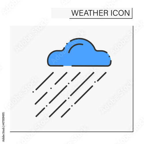 Drizzle color icon. Shallow rain from cloud.Freezing mist. Rainy clouds. Overcast and rainy weather. Weather concept. Isolated vector illustration