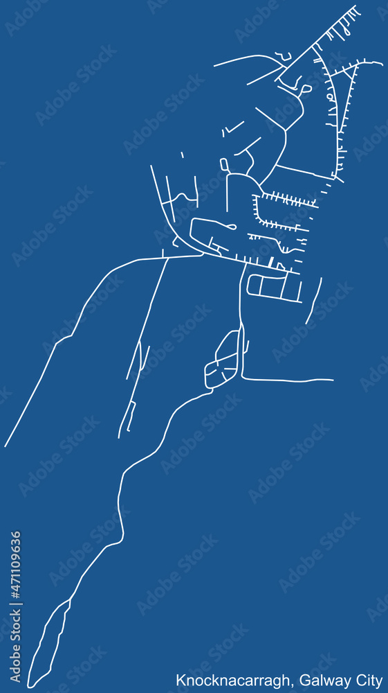 Detailed technical drawing navigation urban street roads map on blue background of the district Cnoc na Cathrach-Knocknacarragh Electoral Area of the Irish regional capital city of Galway City, Irelan Detailed technical drawing navigation urban street roads map on blue background of the district Cnoc na Cathrach-Knocknacarragh Electoral Area of the Irish regional capital city of Galway City, Irelan