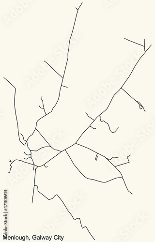 Detailed navigation urban street roads map on vintage beige background of the district Mionlach-Menlough Electoral Area of the Irish regional capital city of Galway City, Ireland