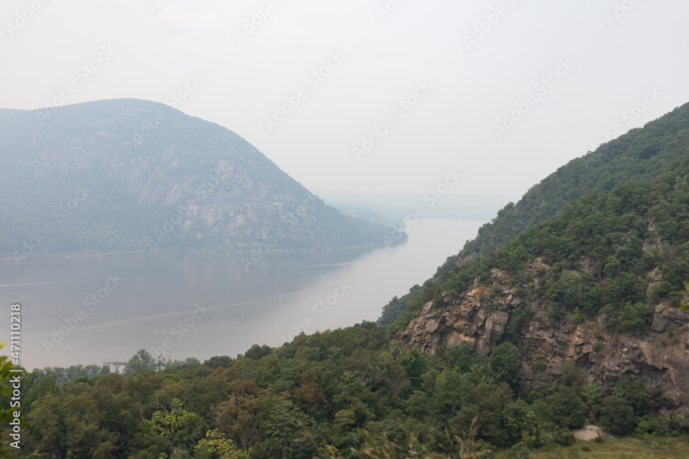Hazy Mountainous Landscape along the Hudson River in Cold Spring New York