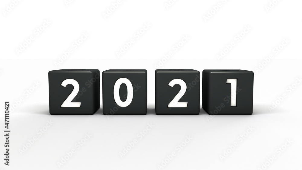 3d rendering of the date of the 2021 New Year laid out of cubes with the right numbers. 3d rendering of the date of the 2021 New Year laid out of cubes with the right numbers.