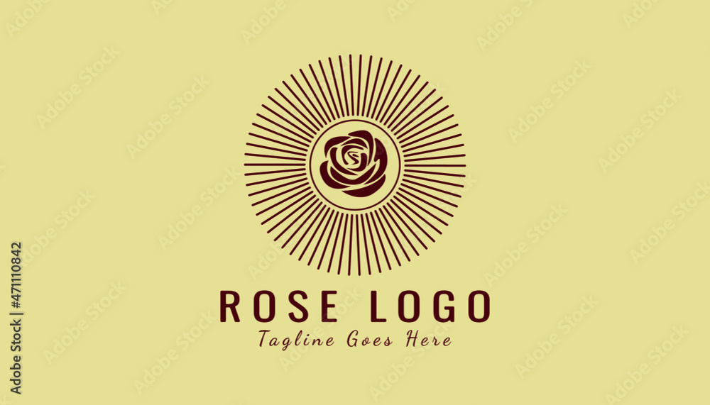 Rose logo vector element. Aesthetic line art rose logo design for beauty care, spa, skin care, yoga ,women fashion and beauty clinic treatment. Initial modern logo brand identity for feminine company.
