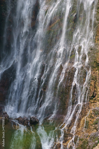 Detail of famous waterfall slap Boka on sunny summer day in Julian Alps in Triglav National park  Slovenia