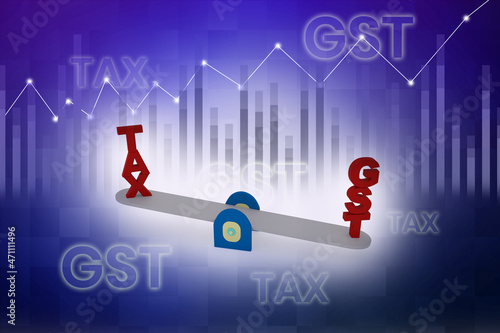 3d illustration gst goods and service tax tax in balance scale
