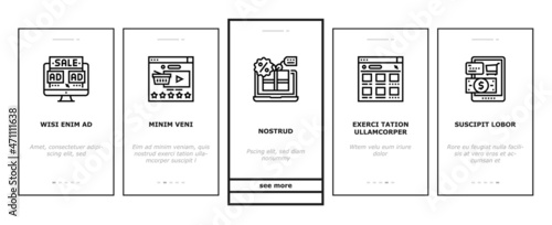 Ecommerce And Online Shopping Onboarding Mobile App Page Screen Vector. Ecommerce Smartphone Application And Online Payment, Electronic Purchase And Choosing Product, Discount And Sale Illustrations