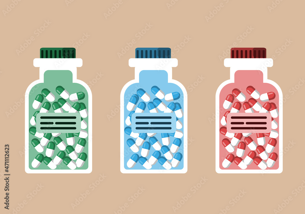 Set of pills in plastic bottles Set of pills in plastic bottles