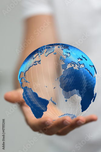 Fototapeta Naklejka Na Ścianę i Meble -  network holding in hand 3d connection data global