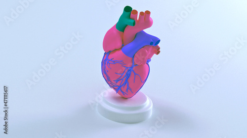 3d render of a heart on a podium in cool colours