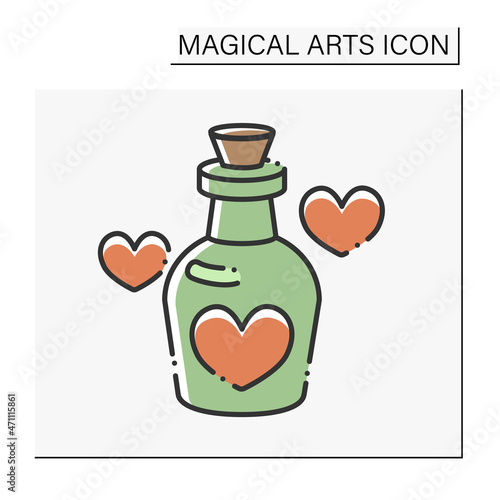  Love potion color icon. Witchcrafting.Drink for feeling love and desire for a particular person. Magical arts concept. Isolated vector illustration
