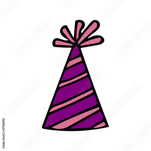 party hat with stripes. hand drawn doodle style. vector, minimalism, trendy color 2022. festive birthday, new, year, funny.