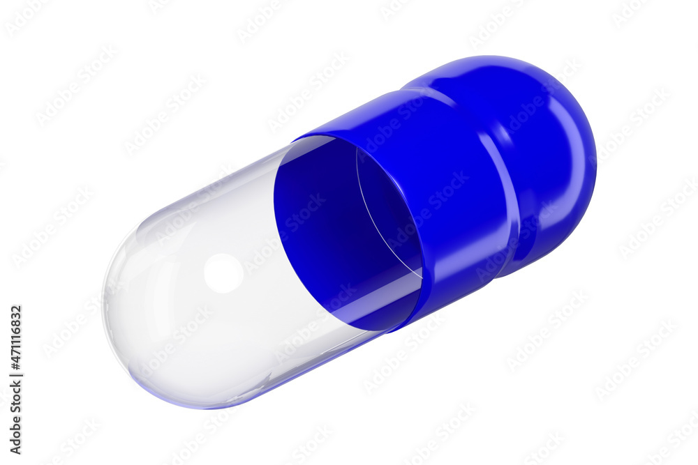 Empty drug capsule mock-up on white background. Isometric. Medical theme. 3d rendering. Empty drug capsule mock-up on white background. Isometric. Medical theme. 3d rendering.